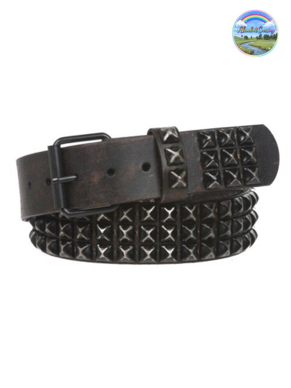 Punk Rock Star Distressed Black Studded Leather Belt 1.75" Removable Roller